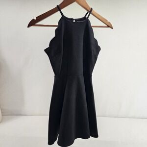 Rags to Wishes Black Scalloped Halter Neck Fit‎ & Flare Mini Dress Womens S